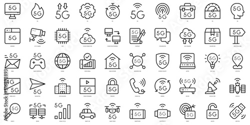 Set of thin line 5g Icons. Vector illustration