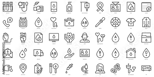Set of thin line blood donation Icons. Vector illustration
