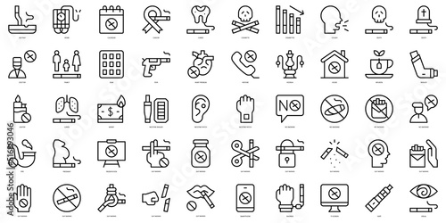 Set of thin line quit smoking Icons. Vector illustration