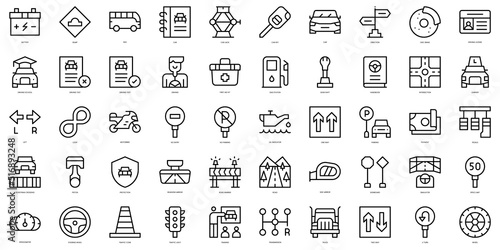Set of thin line driving school Icons. Vector illustration