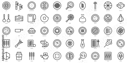 Set of thin line chinese food Icons. Vector illustration