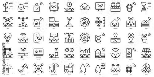 Set of thin line smart farm Icons. Vector illustration