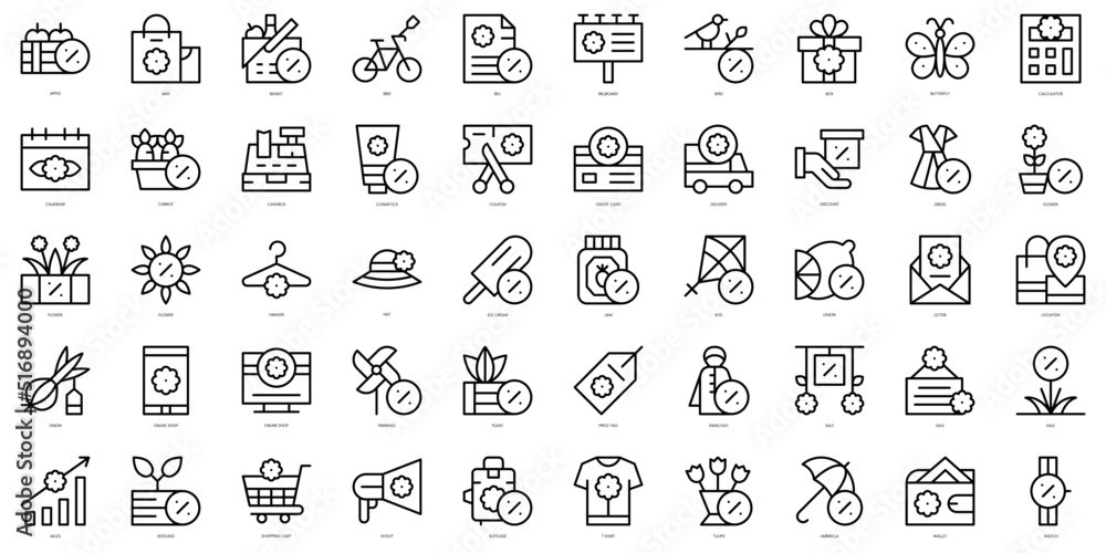 Set of thin line spring sales Icons. Vector illustration
