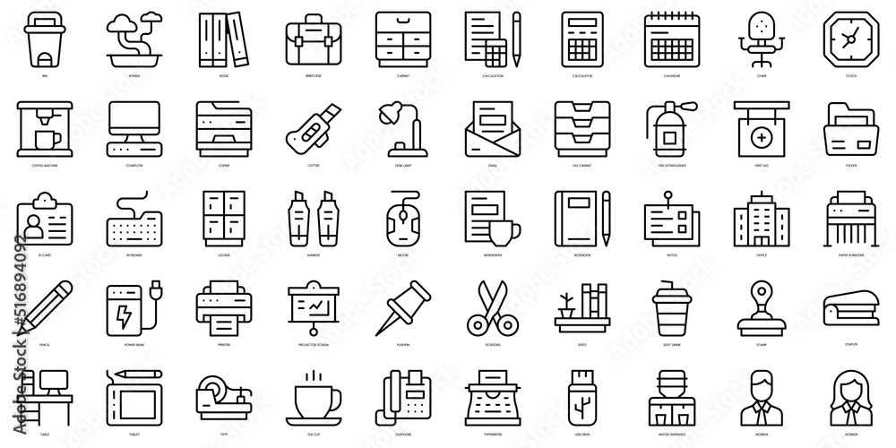 Set of thin line workplace Icons. Vector illustration
