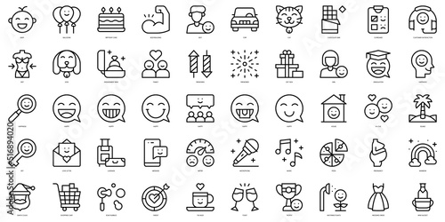 Set of thin line happiness Icons. Vector illustration