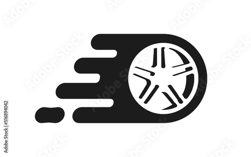 Fast tire icon logo or speed tyre wheel for car store logotype shape design vector illustration isolated on white, modern graphic print clipart image black