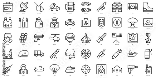 Set of thin line military Icons. Vector illustration