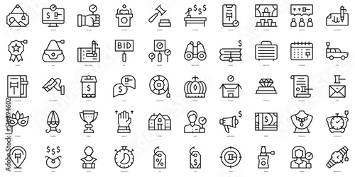Set of thin line auction Icons. Vector illustration