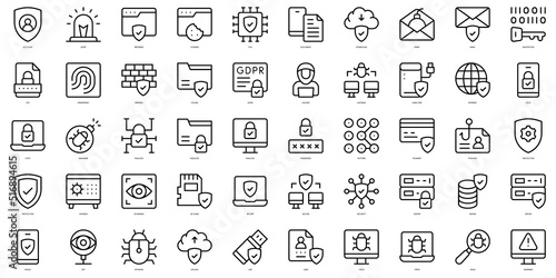 Set of thin line data protection Icons. Vector illustration