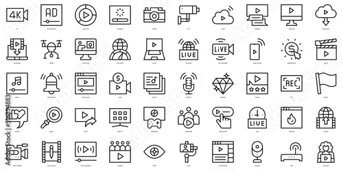 Set of thin line online streaming Icons. Vector illustration