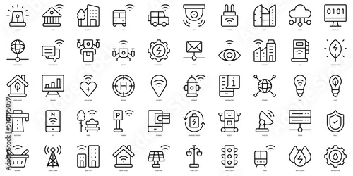Set of thin line smart city Icons. Vector illustration