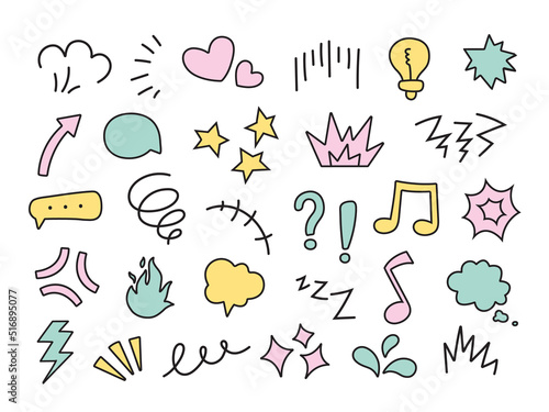 Doodle expression elements. Cartoon character emotion symbols, cute chibi expression masks hand drawn scribing doodle vector set