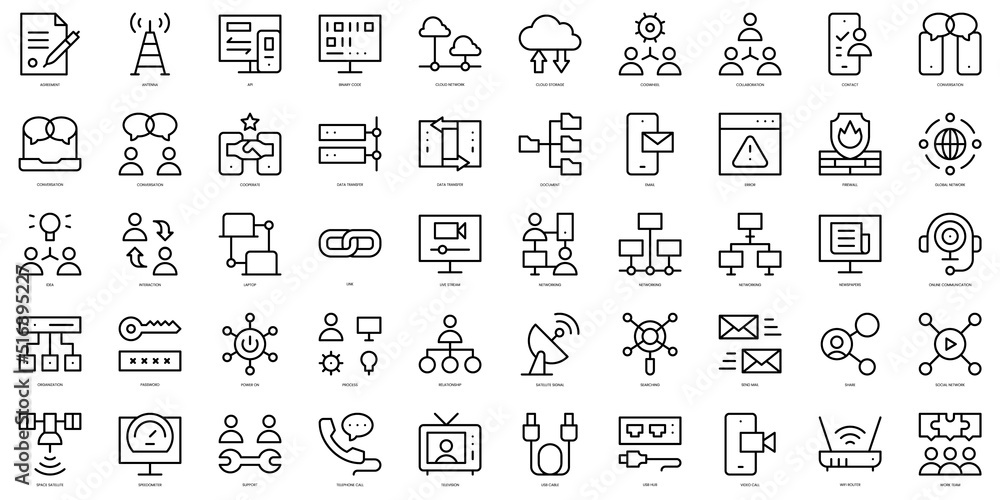 Set of thin line networking Icons. Vector illustration