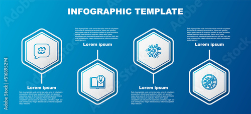 Set line Hashtag speech bubble, Interesting facts, Bacteria and Stop virus, bacteria. Business infographic template. Vector