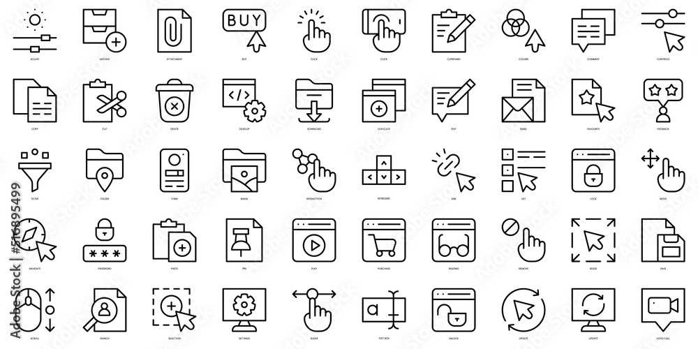 Set of thin line user actions Icons. Vector illustration