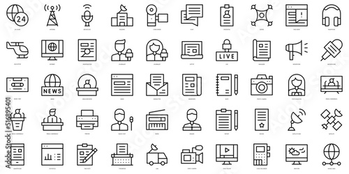 Set of thin line journalism Icons. Vector illustration
