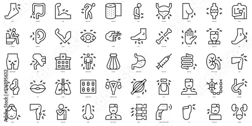 Set of thin line body ache Icons. Vector illustration