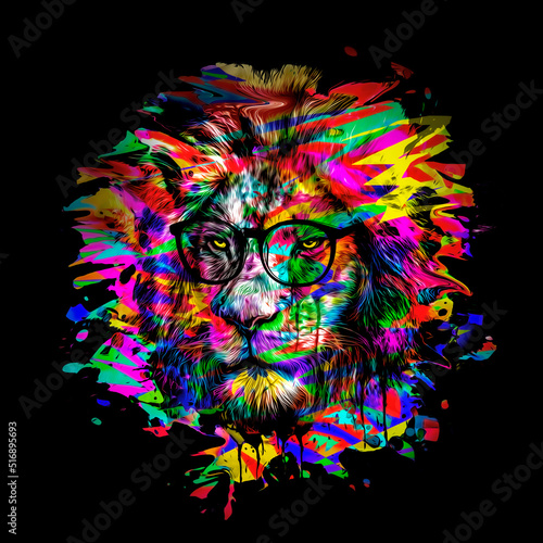 Lion head with colorful cre...
