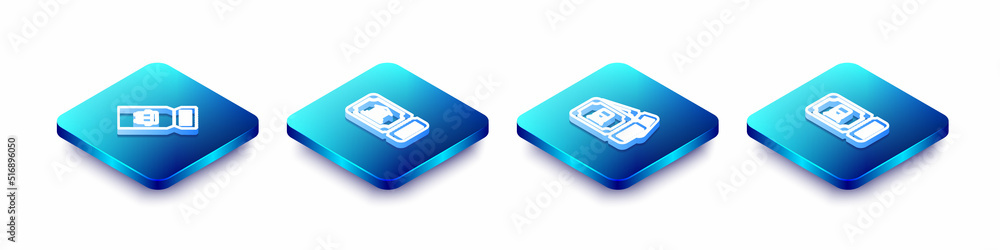 Set Isometric line Bus ticket, Museum, Train and icon. Vector Set Isometric line Bus ticket, Museum, Train and icon. Vector
