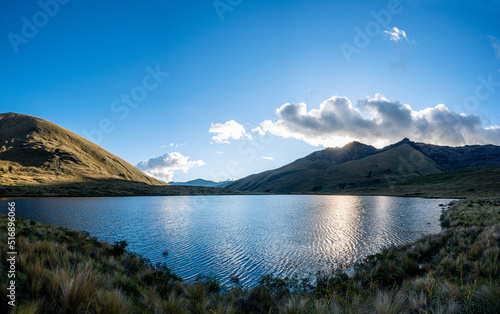 Lagoon at 4,000 meters above sea level in the Andes of Peru. Mountains and lagoon in the Andes of Peru. Area at risk of mining exploitation.