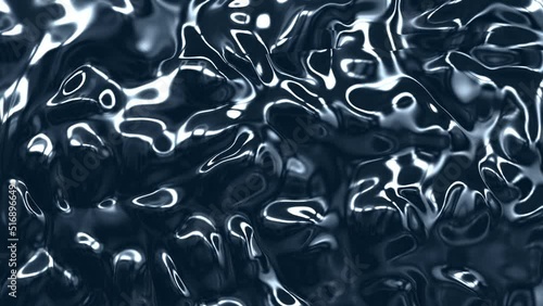 Abstract fluid metal liquid water surface flow computer generated blue background. Metals, chemical, oil materials melting. Seamless looping animation.