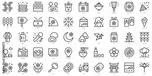 Set of thin line sakura festival Icons. Vector illustration