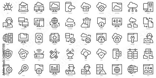 Set of thin line cloud computing Icons. Vector illustration
