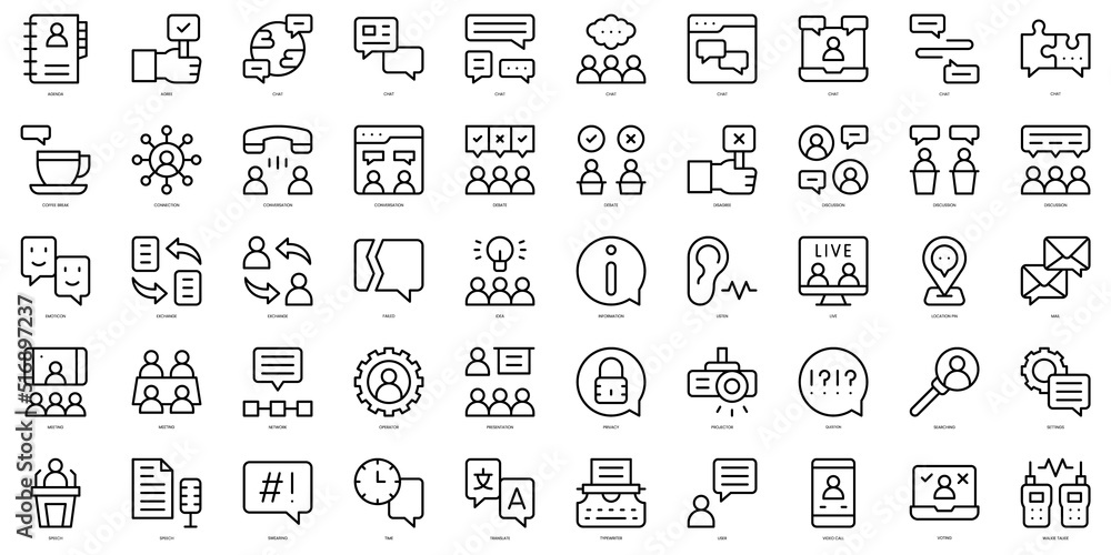 Set of thin line discussion Icons. Vector illustration