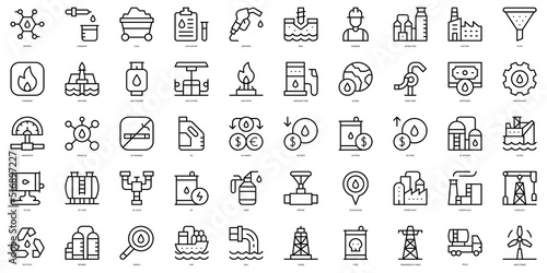 Set of thin line oil and gas industry Icons. Vector illustration