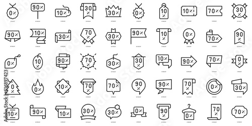 Set of thin line offer and discount labels Icons. Vector illustration