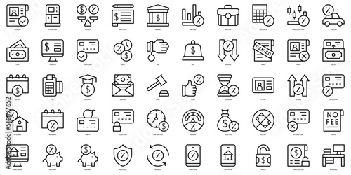 Set of thin line credit and loan Icons. Vector illustration