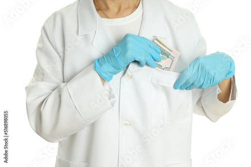 Concept of corruption in medicine, isolated on white background
