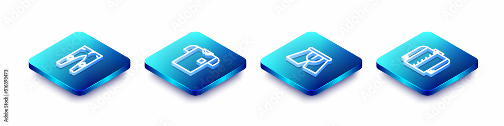 Set Isometric line Pants, Polo shirt, Men underpants and T-shirt icon. Vector Set Isometric line Pants, Polo shirt, Men underpants and T-shirt icon. Vector