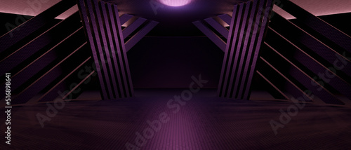 Fotografia, Obraz Futuristic Digital Illuminated Corridor Interior Design Laser Red Brown Banner B