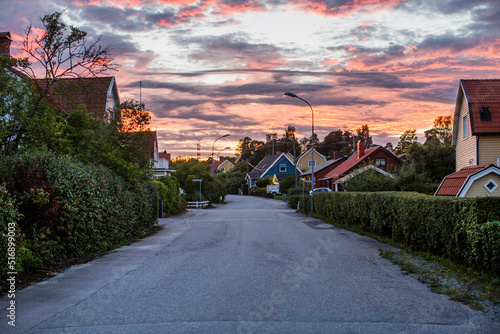 Suburban street at the sunset photo