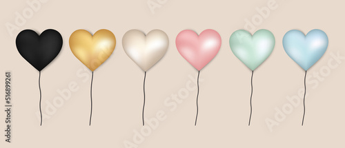 Realistic Heart Balloons - Colorful Vector Illustrations Isolated On Monochrome Background