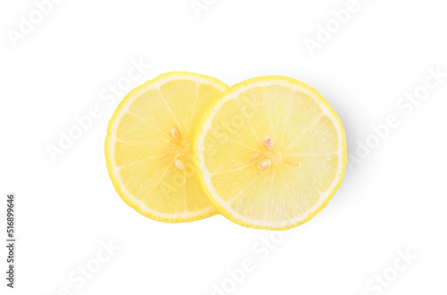Yellow lemon slides isolated on white background with top view.