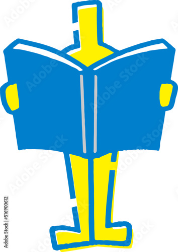 本を読む棒人間。手描きのベクターイラスト。