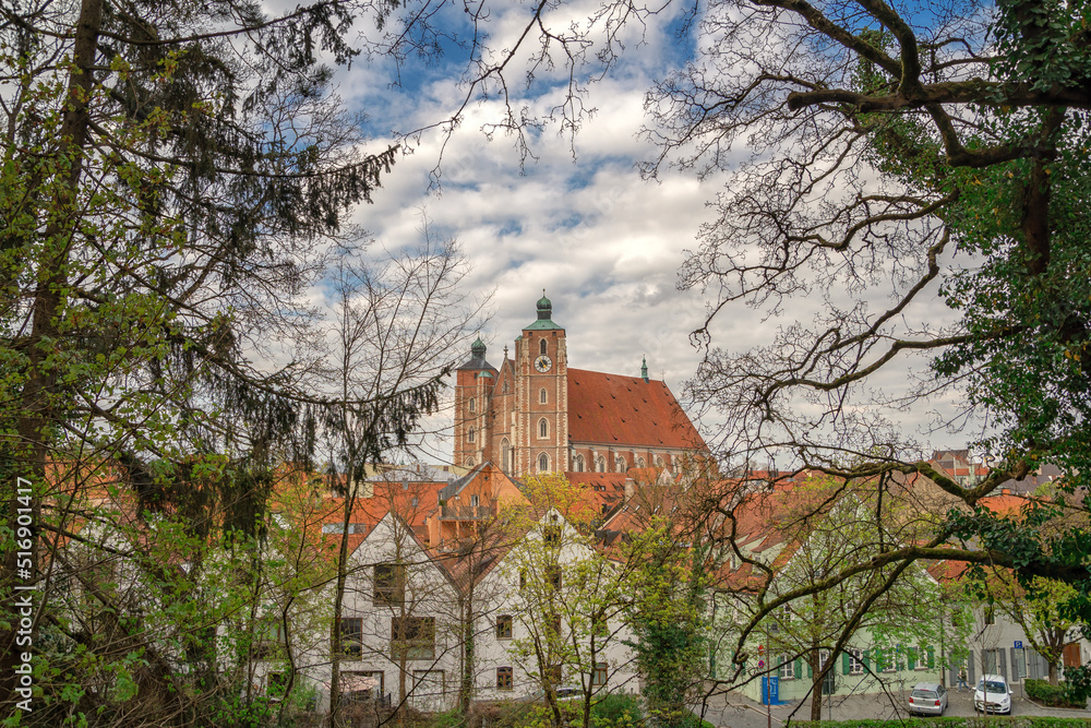 Obraz premium beautiful blue sky with clouds, summer view of Ingolstadt, Bavaria