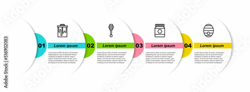 Set line Honeycomb, dipper stick, Jar of honey and Hive for bees. Business infographic template. Vector