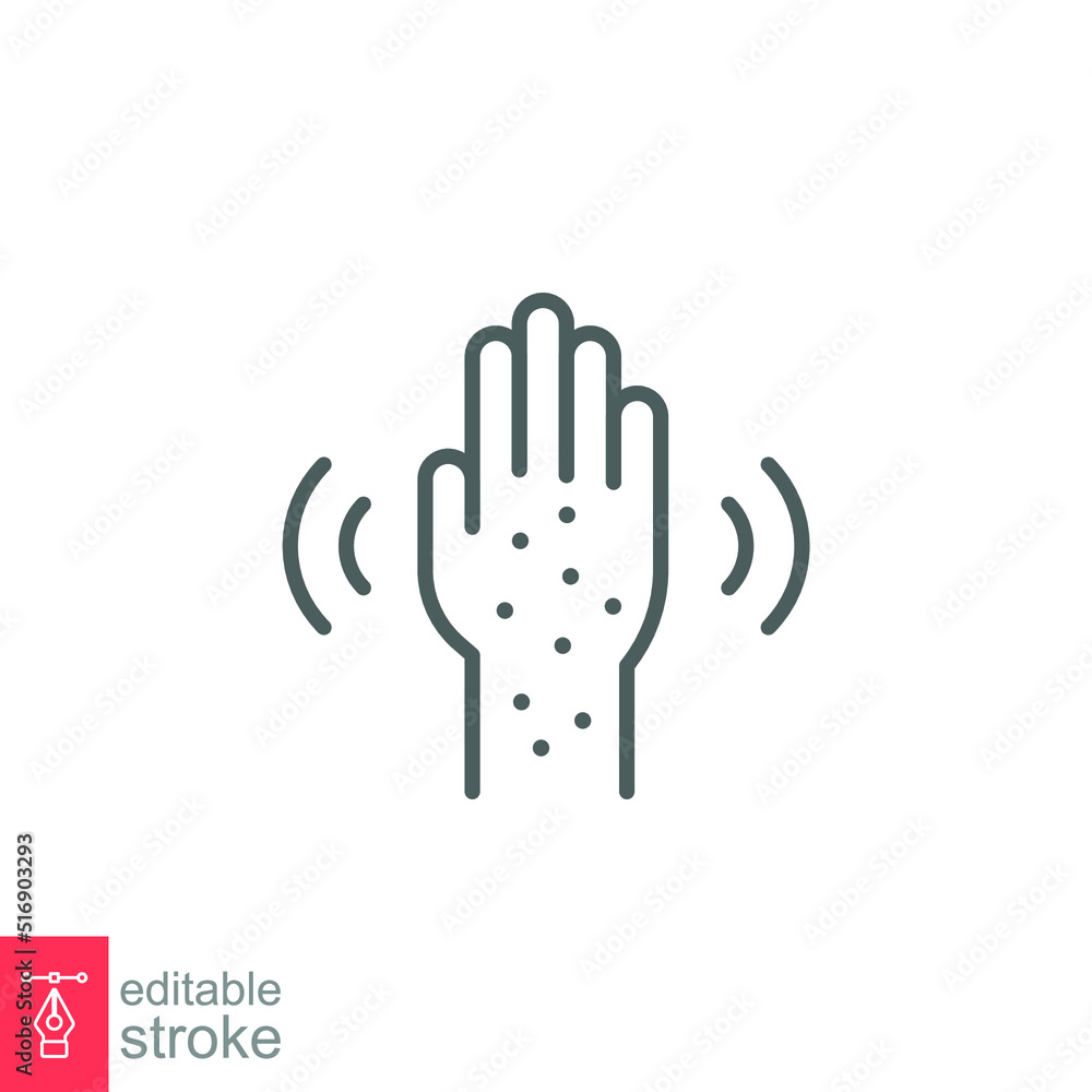 Monkeypox virus symptoms icon. Hand skin rashes. Simple outline style symbol. Thin line vector illustration isolated on white background. Editable stroke EPS 10. Monkeypox virus symptoms icon. Hand skin rashes. Simple outline style symbol. Thin line vector illustration isolated on white background. Editable stroke EPS 10.