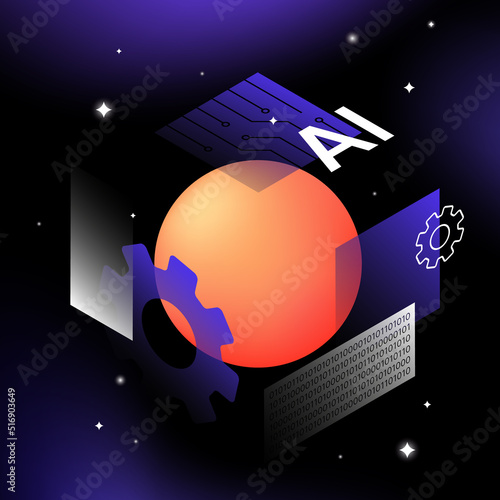 Artificial Intelligence, Coding and Machine Learning Illustration. Graphic Design Elements. Vector illustration