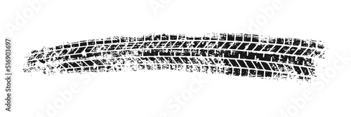 Auto tire tread grunge element. Car and motorcycle tire pattern, wheel tyre tread track. Black tyre print. Vector illustration isolated on white background. photo