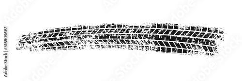 Auto tire tread grunge element. Car and motorcycle tire pattern, wheel tyre tread track. Black tyre print. Vector illustration isolated on white background.