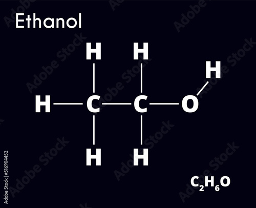 Ethanol molecule isolated on black background. Alcohol. Vector illustration