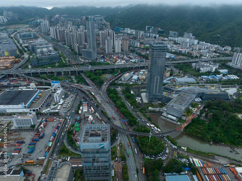 Aerial view of Yantian port in shenzhen city, China