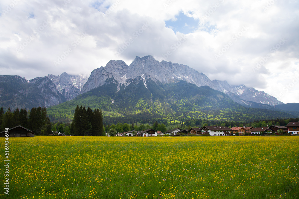 Zugspitze as seen from Grainau/Garmisch-Partenkirchen on a sunny spring day Zugspitze as seen from Grainau/Garmisch-Partenkirchen on a sunny spring day