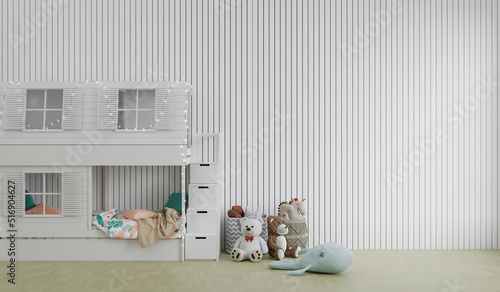 kid bedroom with dolls - wall. 3D rendering. © TogsDesign