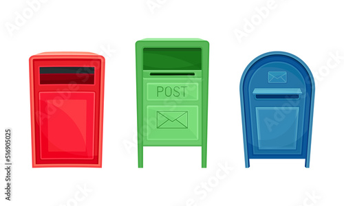 Retro mailboxes for sending correspondence. Metal post boxes for paper letters vector illustration