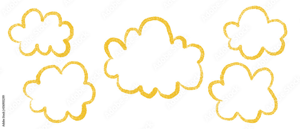 Isolated hand painted illustration of yellow and orange stars , clouds, drops on white background,  set